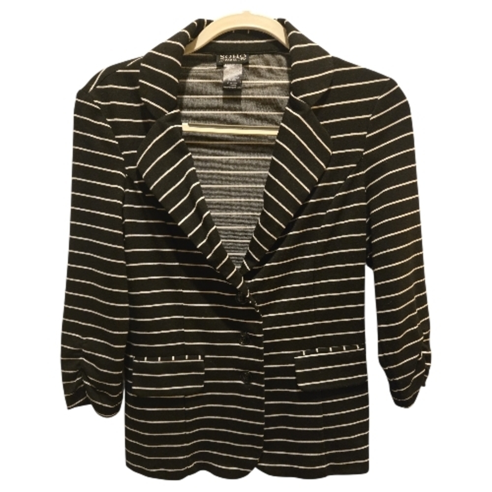 Soho Apparel Black and White Striped Knit Blazer SZ M